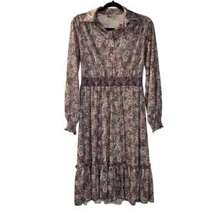 Vintage 70s Ms. Sugar Purple Pink Cottagecore Floral Midi Dress Secretary Medium